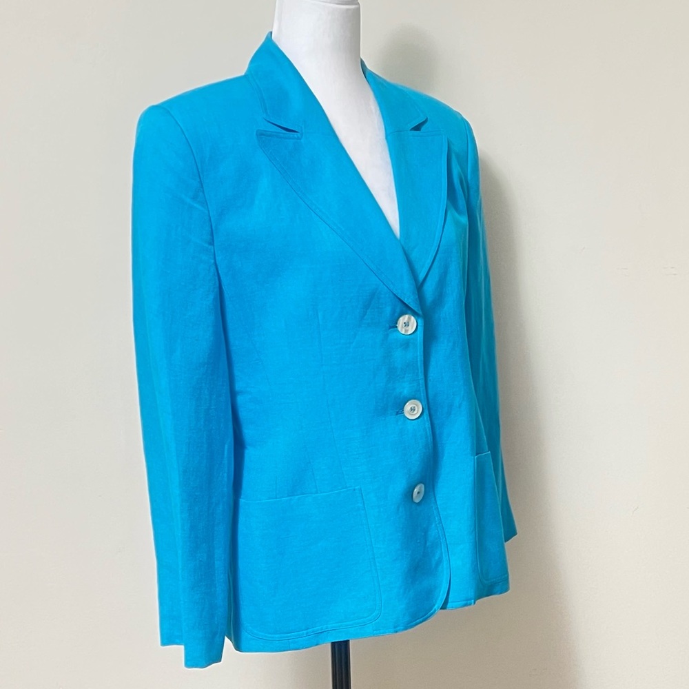 Giorgio Sant’ Angelo NEW Sky Blue Linen Rayon 3 Button Spring Blazer Jacket 10 - Picture 3 of 14
